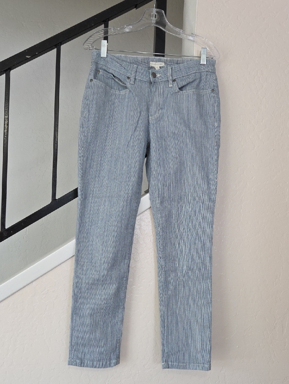 Eileen Fisher Light Blue Pinstripe Straight-Leg Jeans Size 8